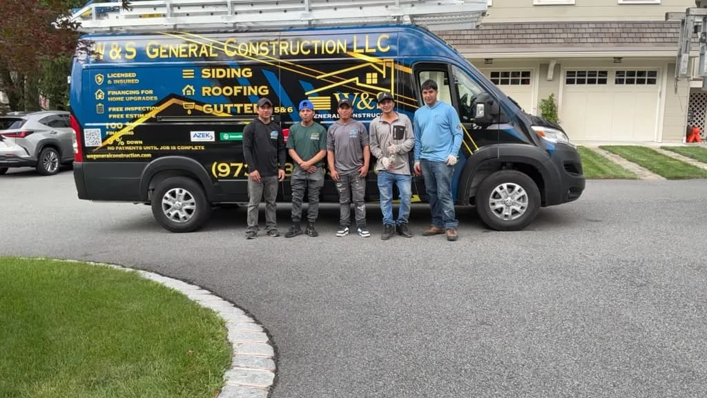 El equipo de W&S General Construction frente a su van rotulada, Newark NJ